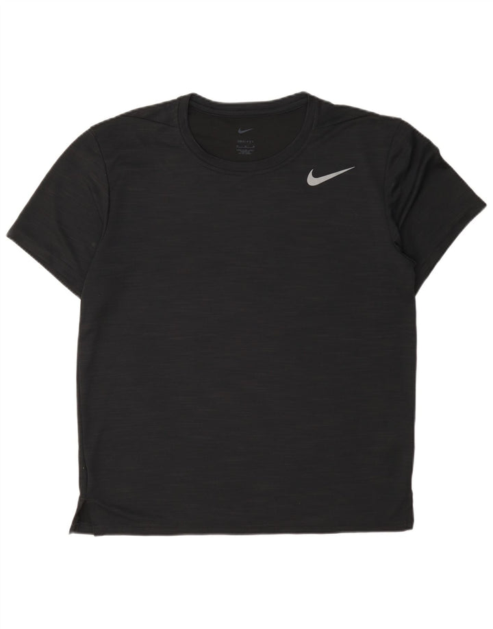 Camiseta masculina Nike Dri Fit Top médio preto manchado de poliéster