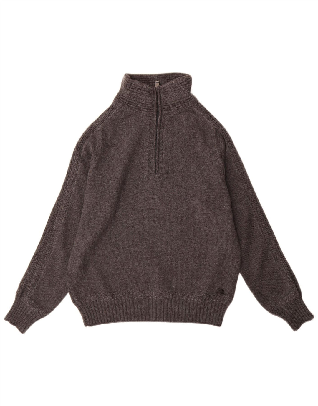 Suéter masculino Trussardi com zíper e gola XL de lã cinza