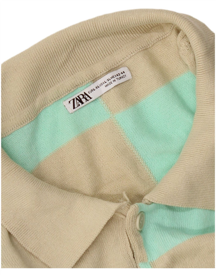 Zara Camisa polo masculina grande bege geométrica