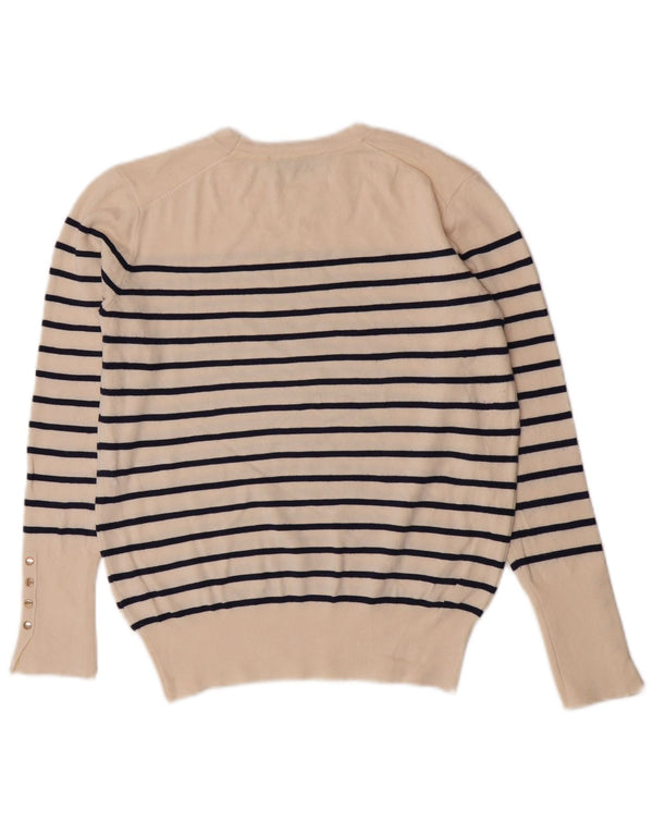 Suéter feminino Zara com gola redonda e listrado branco grande UK 14