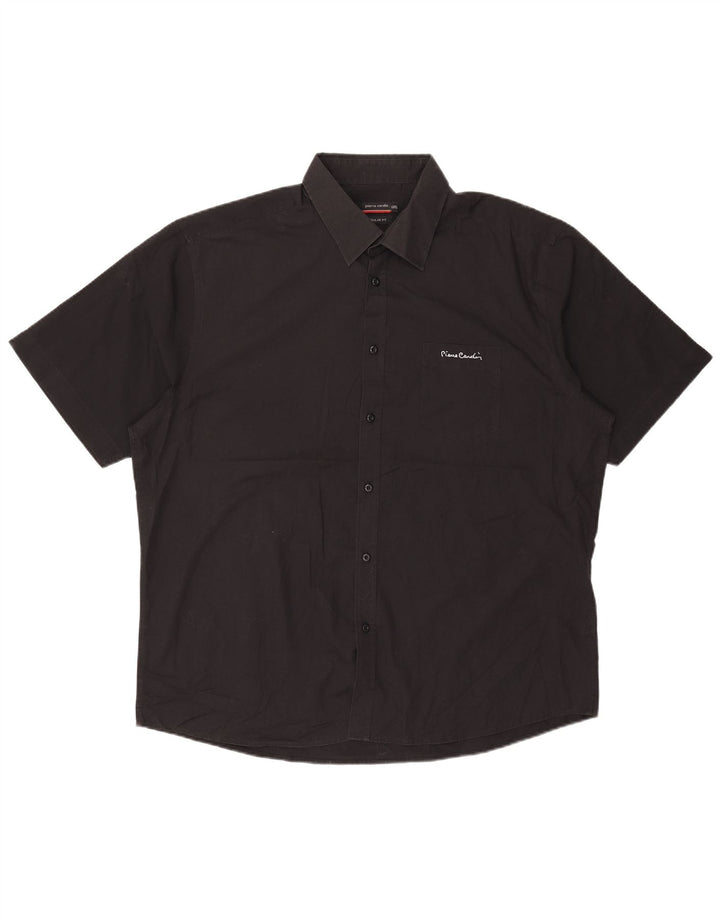 Pierre Cardin Camisa masculina de manga curta regular fit 3XL poliéster preto