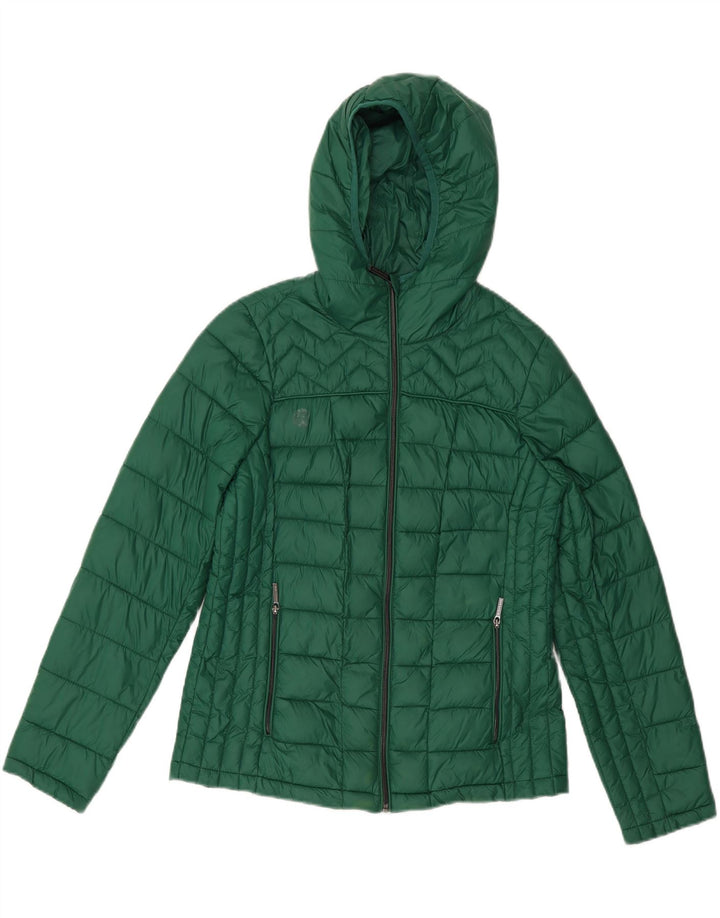 Jaqueta acolchoada com capuz feminino Michael Kors UK 14 nylon verde médio