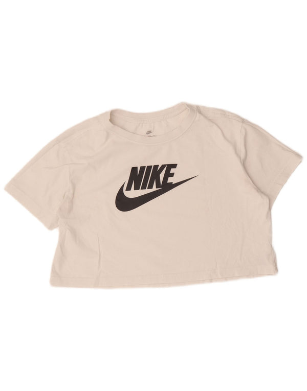Camiseta Nike Feminina Crop Loose Fit Graphic Top UK 14 Médio Algodão Branco