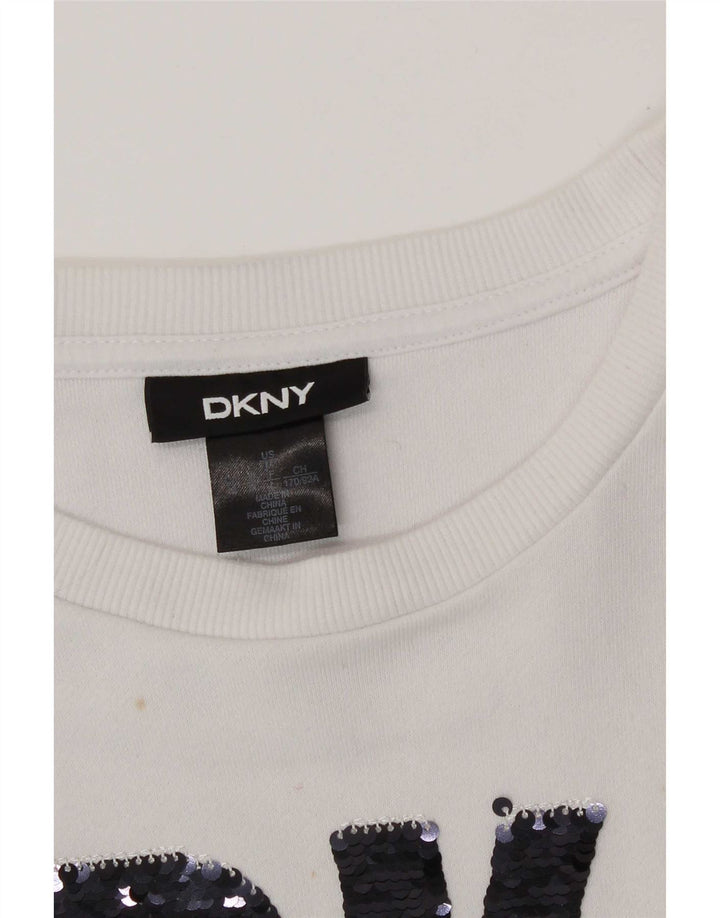 Suéter gráfico feminino Dkny UK 14 médio branco