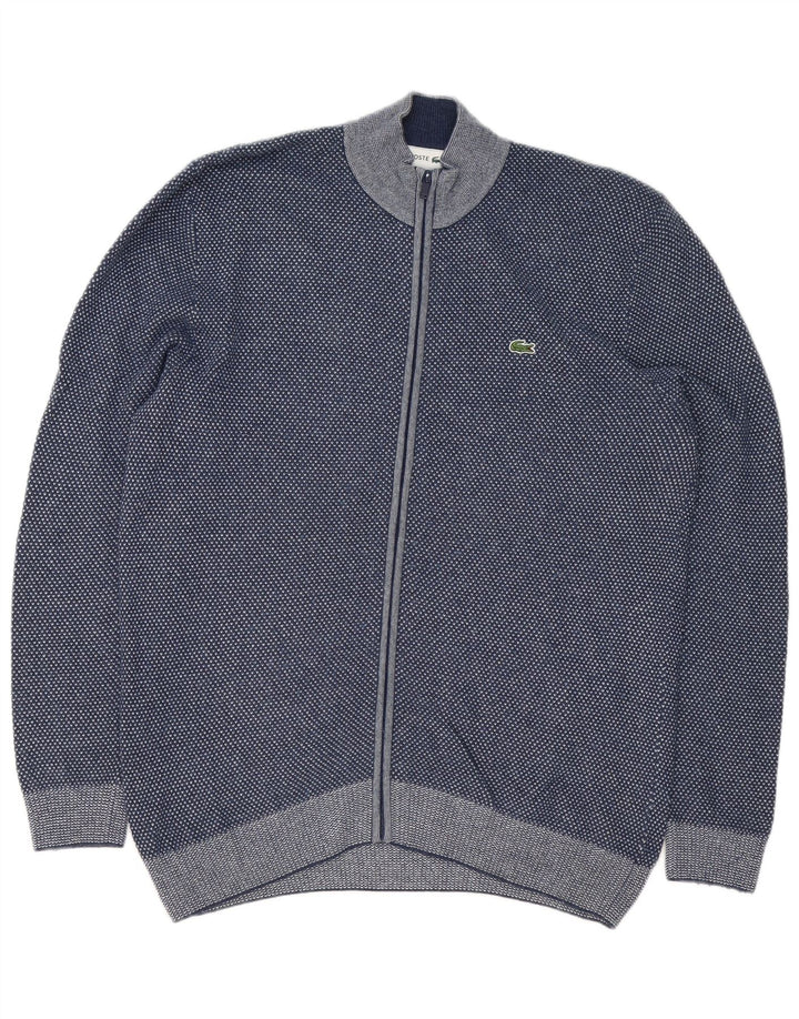 Suéter cardigã masculino Lacoste tamanho 5 grande azul marinho manchado