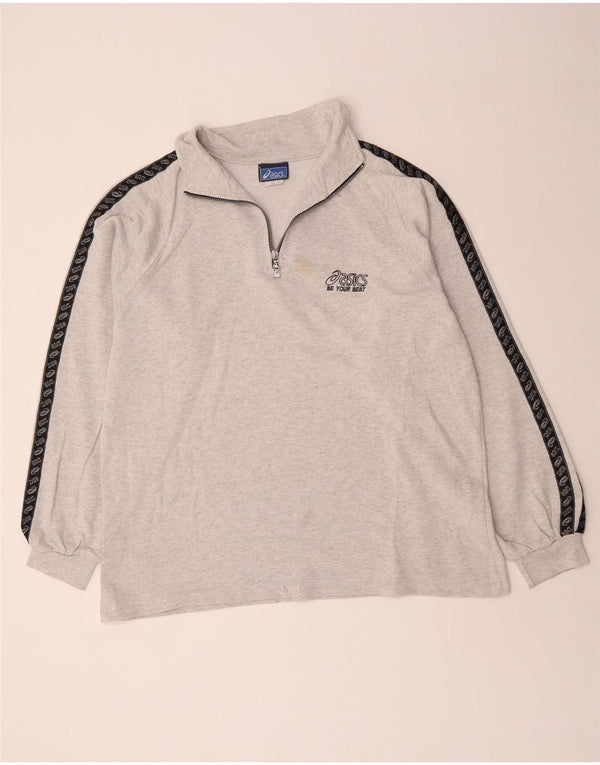 Asics Mens Graphic Zip Neck Sweatshirt Jumper XL Grey Colourblock Cotton