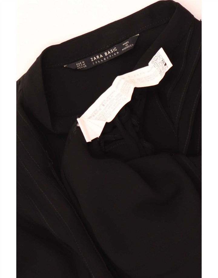 Blusa feminina Zara com gravata frontal e camisa grande tamanho Reino Unido 14 médio preto manchado
