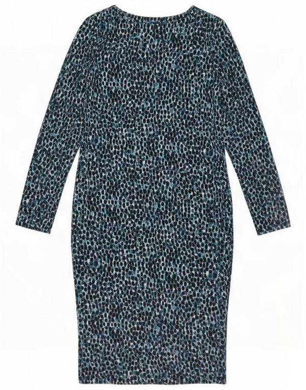 Marks & Spencer Vestido feminino de manga comprida com bainha UK 10 Poliéster azul pequeno