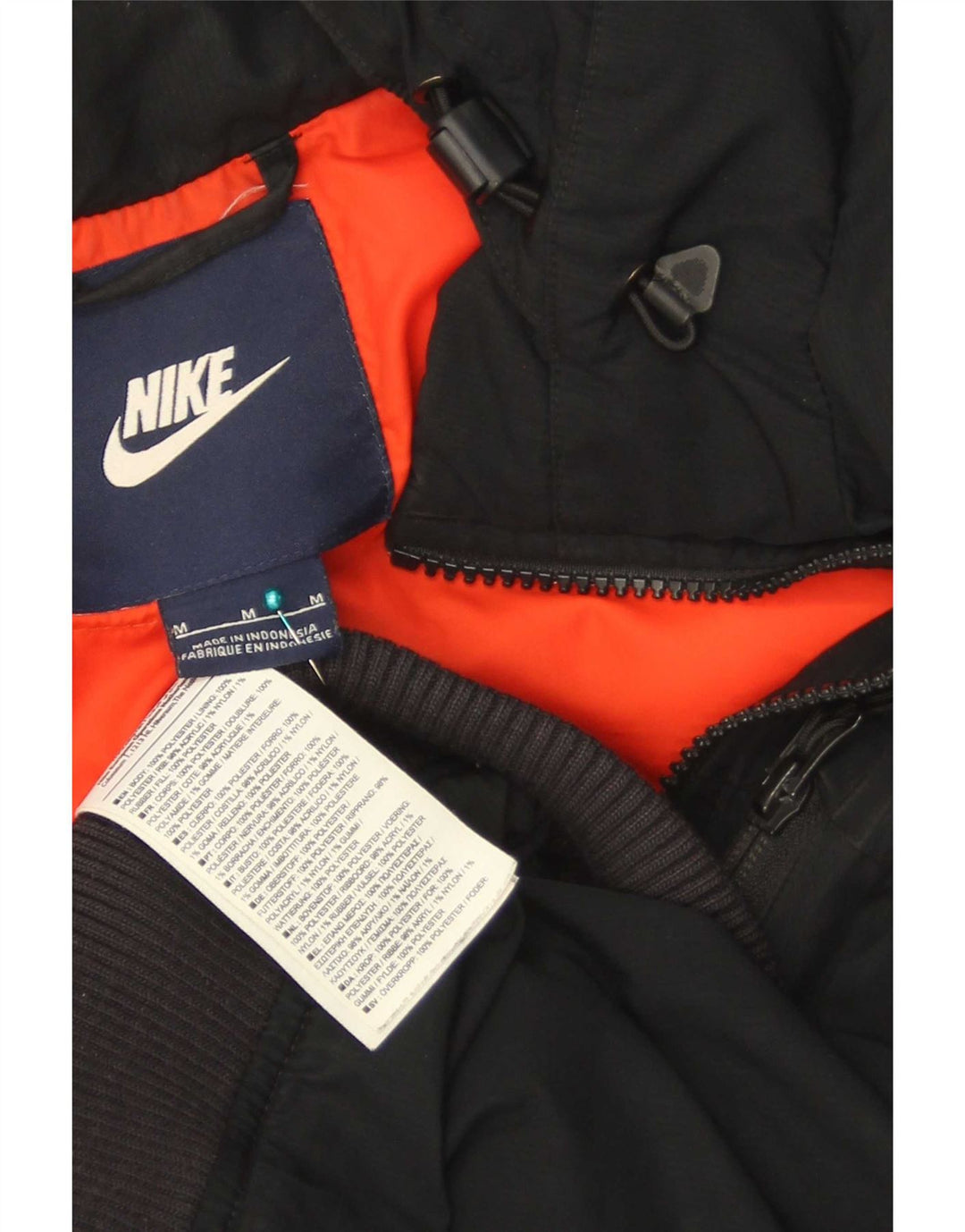Jaqueta masculina Nike acolchoada com capuz UK 38 poliéster colorblock preto médio