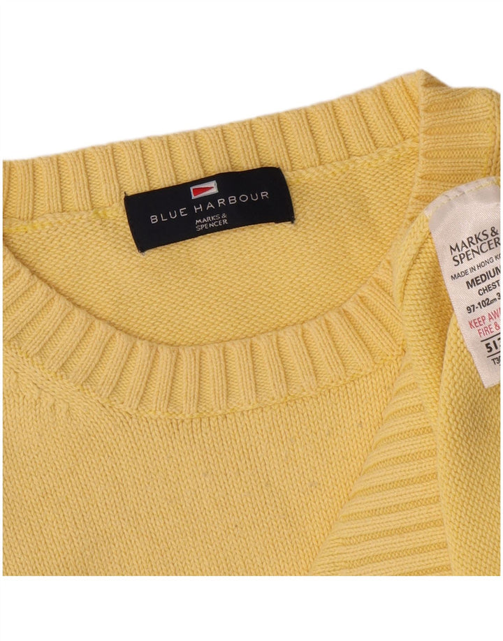 Suéter masculino Marks & Spencer Blue Harbor com gola redonda, amarelo médio