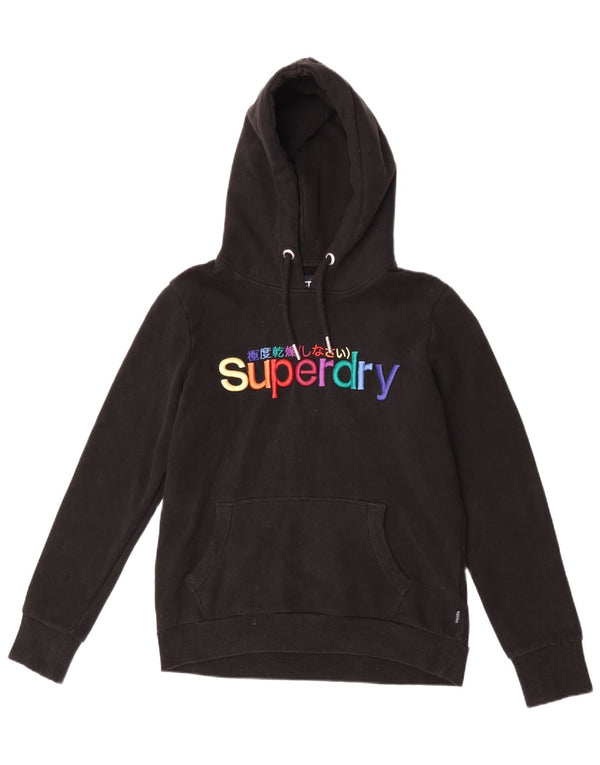 Superdry feminino gráfico moletom com capuz UK 12 médio algodão preto