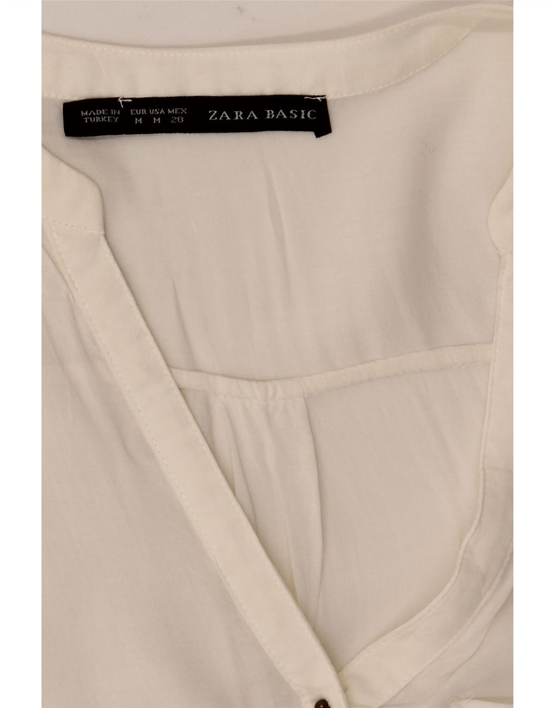 Zara blusa feminina manga 3/4 top UK 12 médio branco
