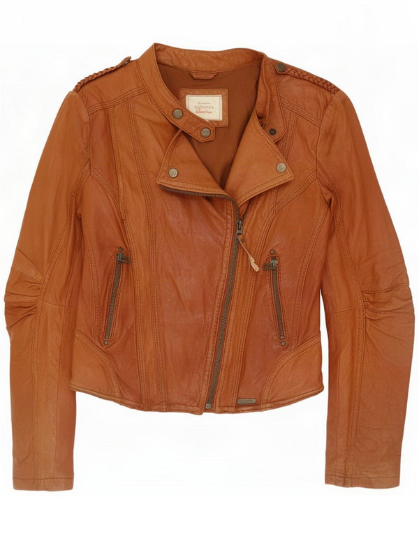 Jaqueta feminina de couro Bershka para motociclista UK 10 pequena marrom