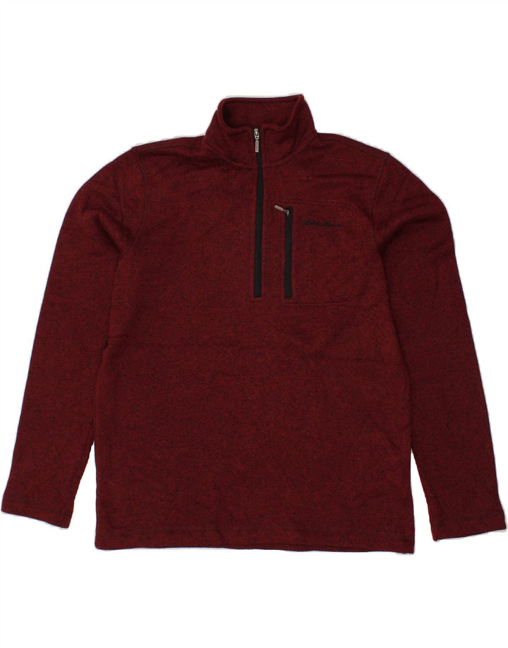 EDDIE BAUER Mens Zip Neck Sweatshirt Jumper Large Maroon Polyester Vintage Eddie Bauer and Second-Hand Eddie Bauer from Messina Hembry 