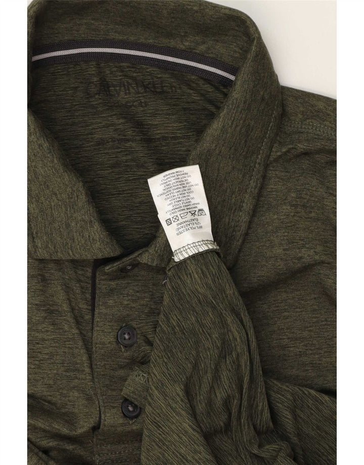 Camisa polo masculina Calvin Klein, poliéster manchado cáqui médio médio