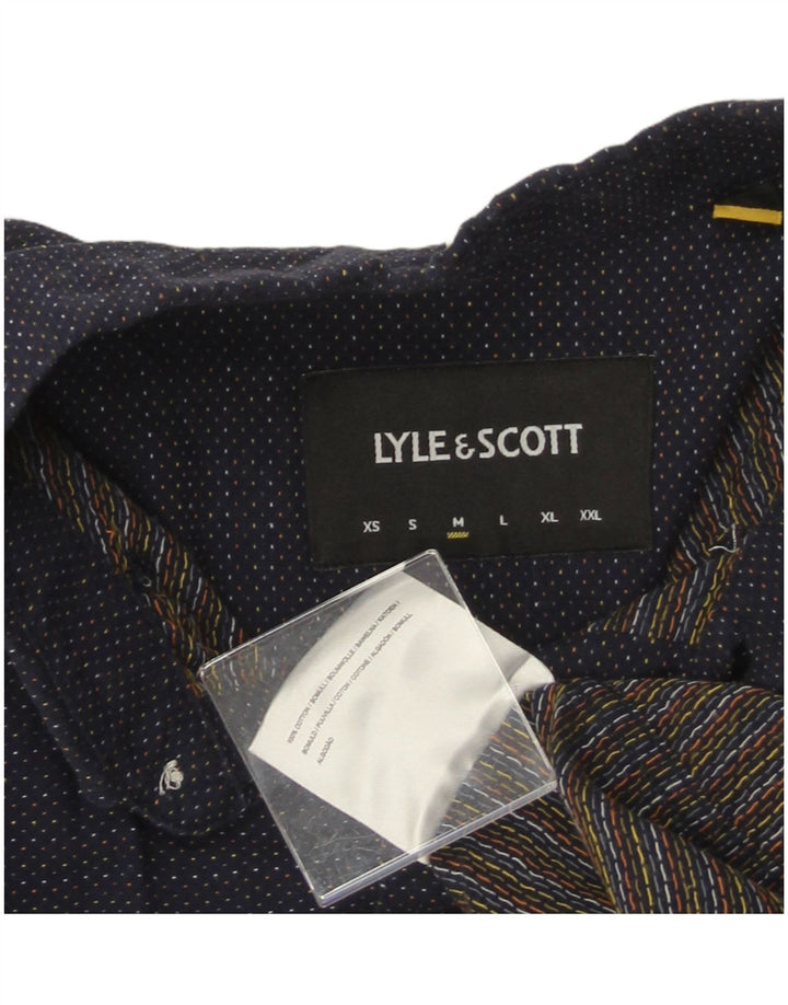 Camisa masculina LYLE & SCOTT de algodão manchado azul marinho médio