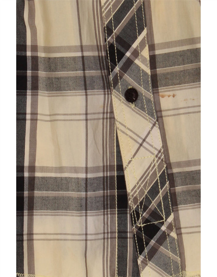 Camisa militar masculina de manga curta Lee algodão xadrez bege médio