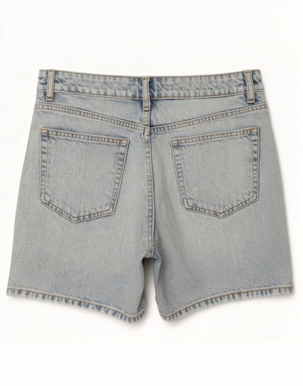 Zara Shorts jeans feminino cintura alta solto ajuste UE 36 XS W26 algodão azul