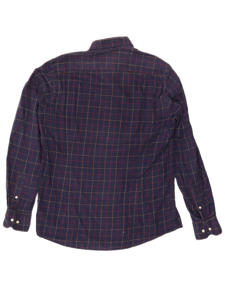 Camisa masculina Barbour de flanela sob medida, algodão xadrez médio azul marinho