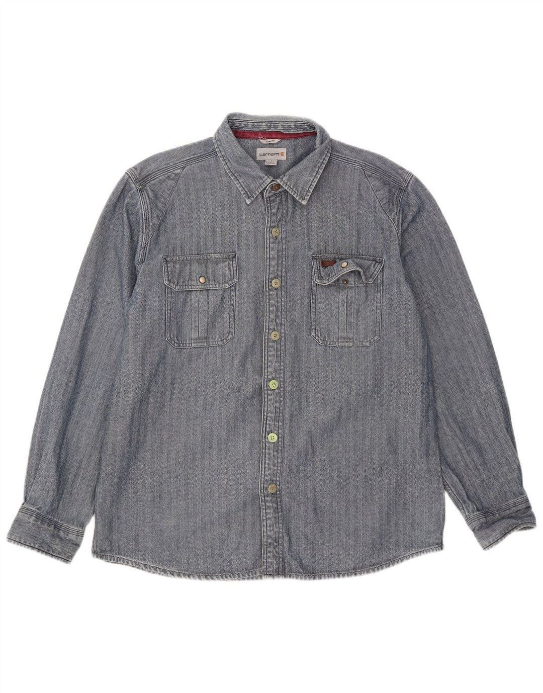 Camisa masculina Carhartt Slim Fit grande algodão espinha de peixe azul