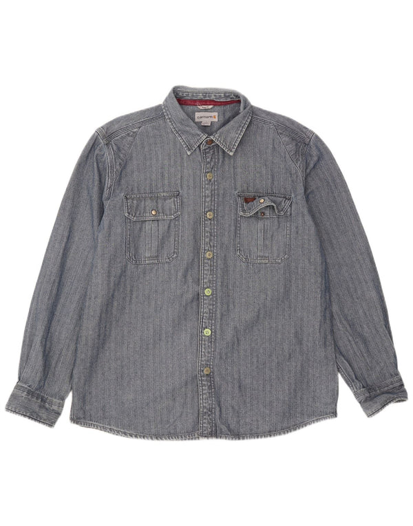 Camisa masculina Carhartt Slim Fit grande algodão espinha de peixe azul