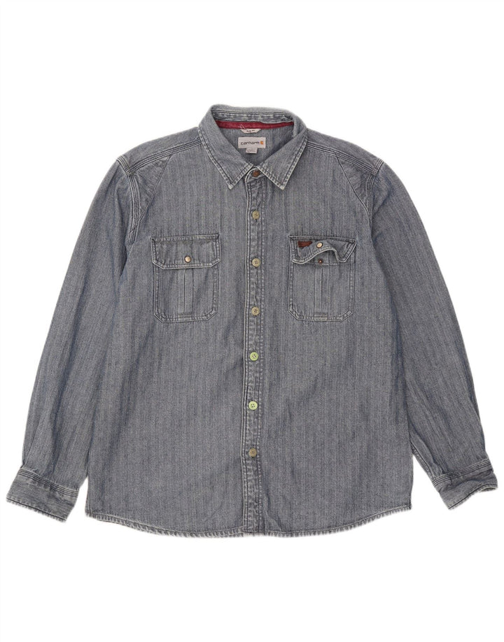 Camisa masculina Carhartt Slim Fit grande algodão espinha de peixe azul