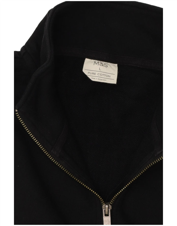 Suéter masculino Marks & Spencer com zíper 1/4 grande algodão preto