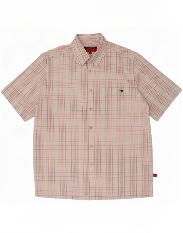 Camisa masculina de manga curta Diadora grande algodão xadrez branco