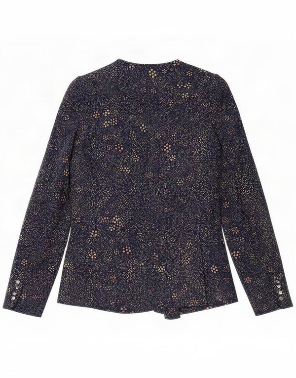 Jaqueta blazer feminina vintage Reino Unido 8 pequeno azul floral retrô