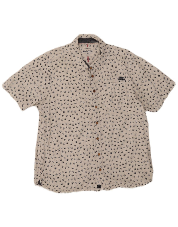 Weird Fish Mens Abstract Padrão Camisa de manga curta 2XL algodão branco
