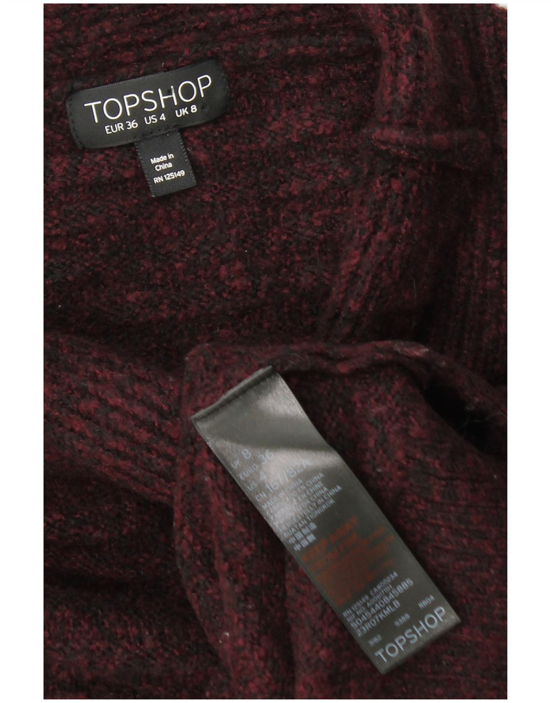Suéter feminino TOPSHOP com gola tartaruga Reino Unido 8 pequeno borgonha salpicado