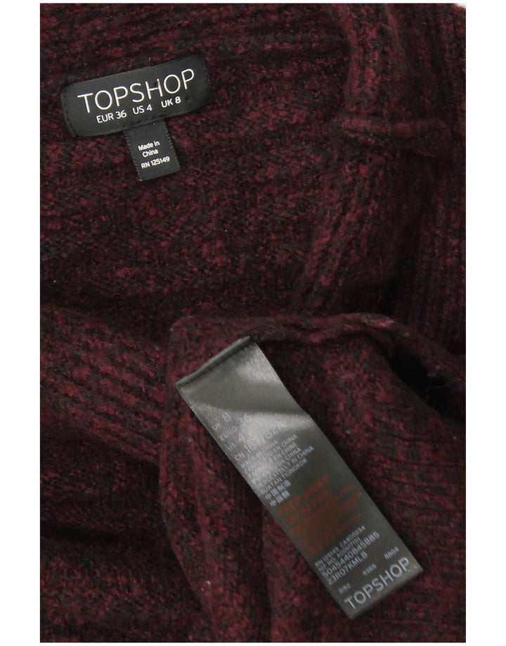 Suéter feminino TOPSHOP com gola tartaruga Reino Unido 8 pequeno borgonha salpicado