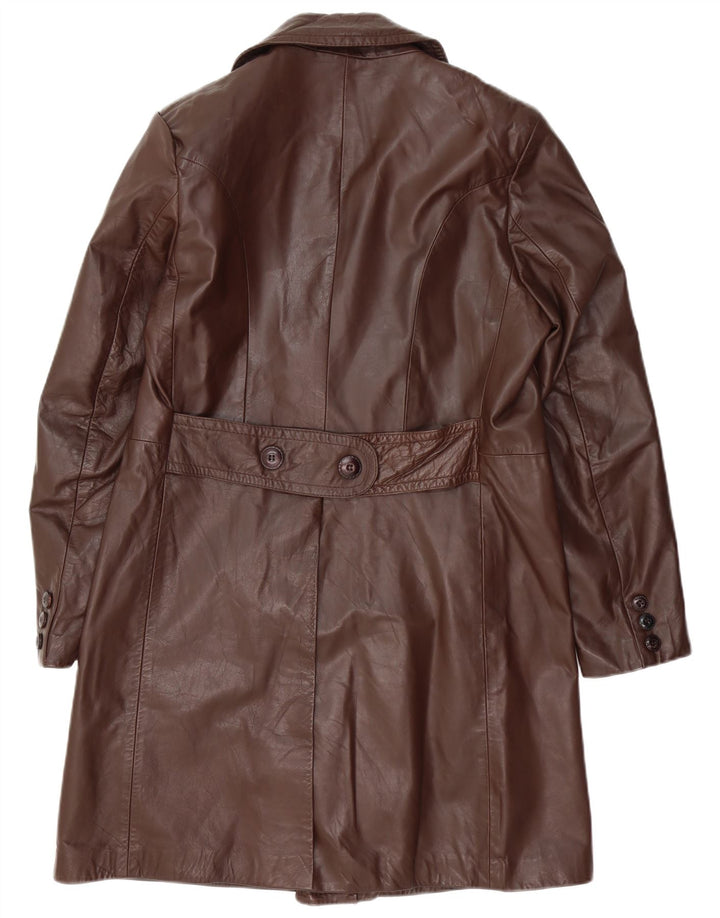 Casaco de couro vintage masculino com peito duplo Reino Unido 36 pequeno marrom