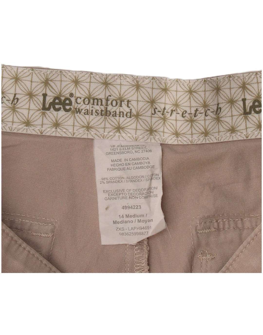 Calça cargo feminina LEE Capri US 14 XL W36 L21 algodão bege