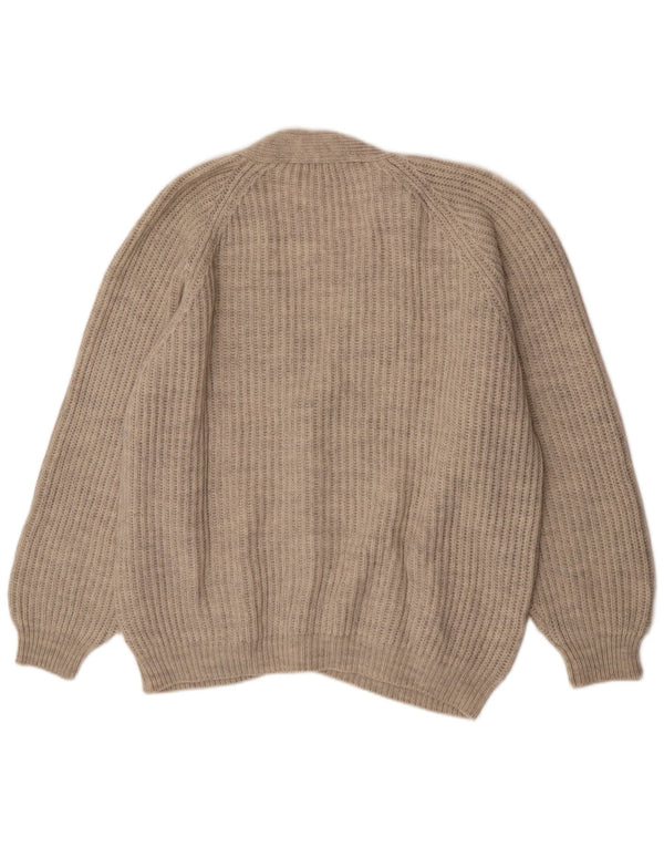 Suéter Cardigan Masculino Vintage XL Lã Bege
