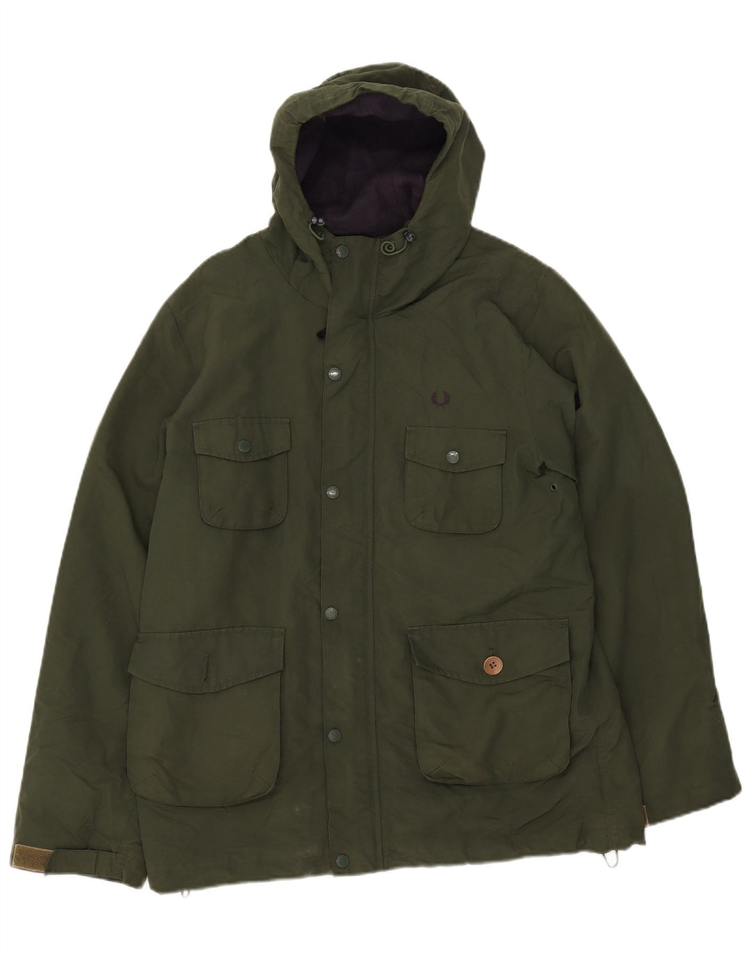 Jaqueta corta-vento masculina Fred Perry com capuz Reino Unido 38 nylon verde médio