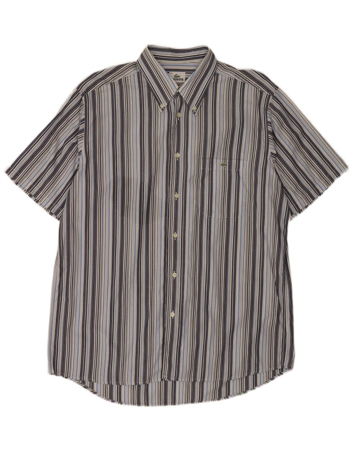 Camisa masculina de manga curta Lacoste tamanho 42 grande algodão listrado cinza