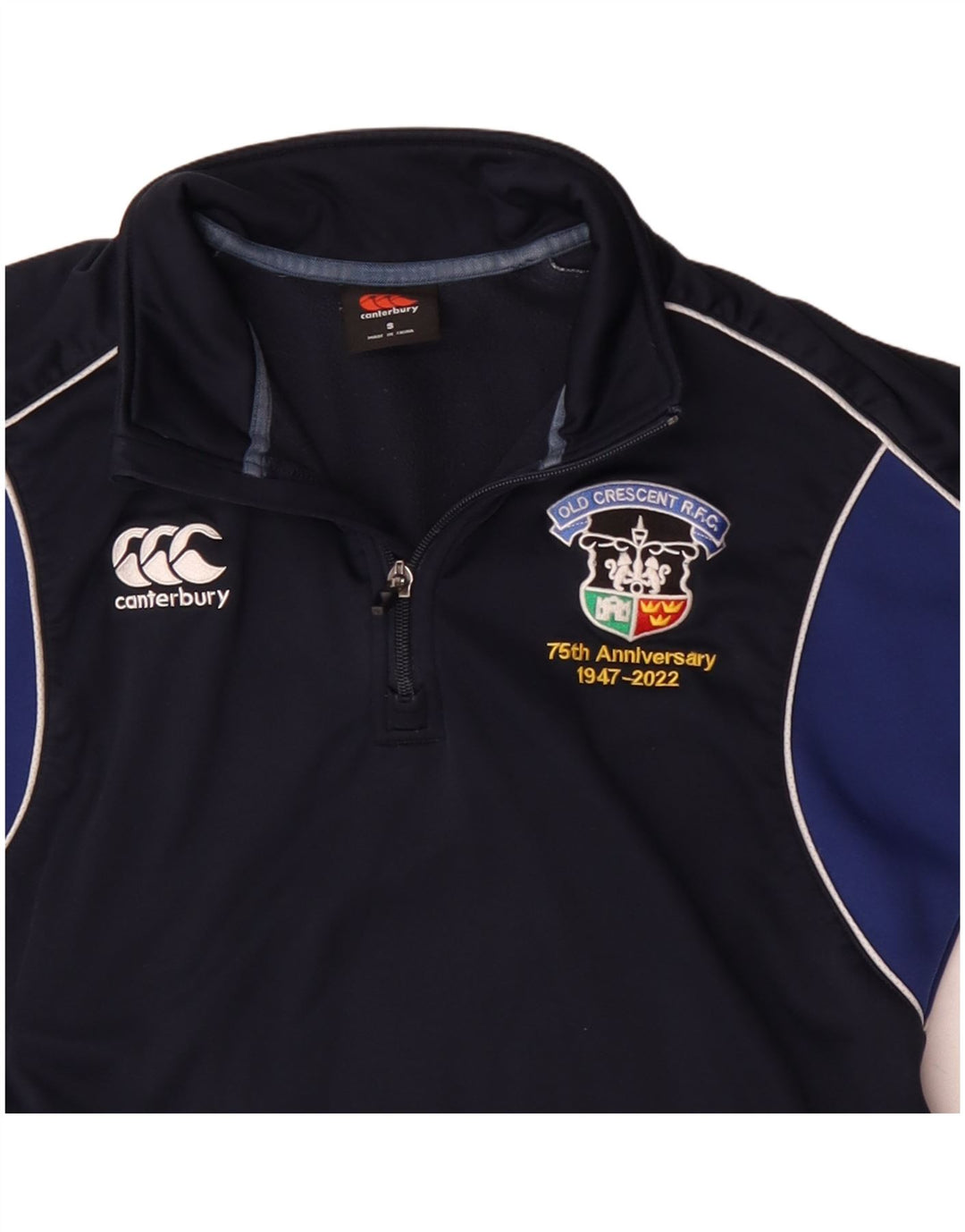 Pulôver masculino Canterbury com zíper e gola em bloco colorido azul marinho pequeno