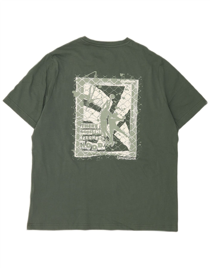 Camiseta gráfica masculina Reebok Top médio algodão verde