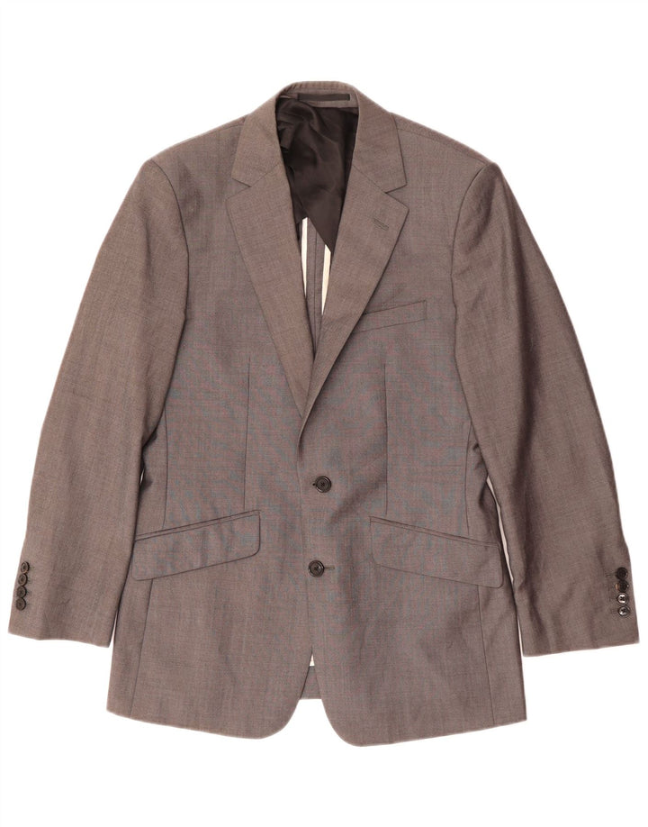 Jaqueta Blazer Masculina Reiss com 2 Botões Reino Unido 38 Lã Cinza Médio