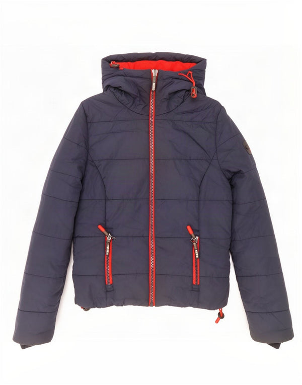 Casaco acolchoado com capuz feminino Superdry UK 6 XS azul marinho poliéster