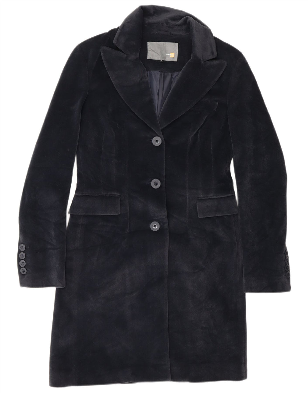 Sobretudo feminino vintage UK 10 pequeno poliéster azul marinho