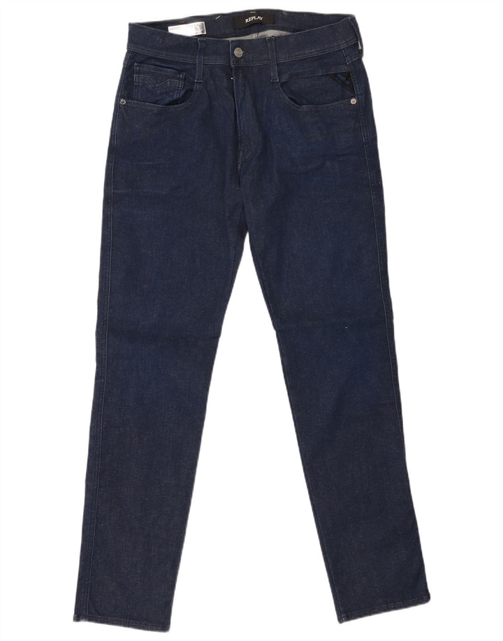 REPLAY Masculino Anbass Slim Jeans W31 L30 Azul Marinho Algodão