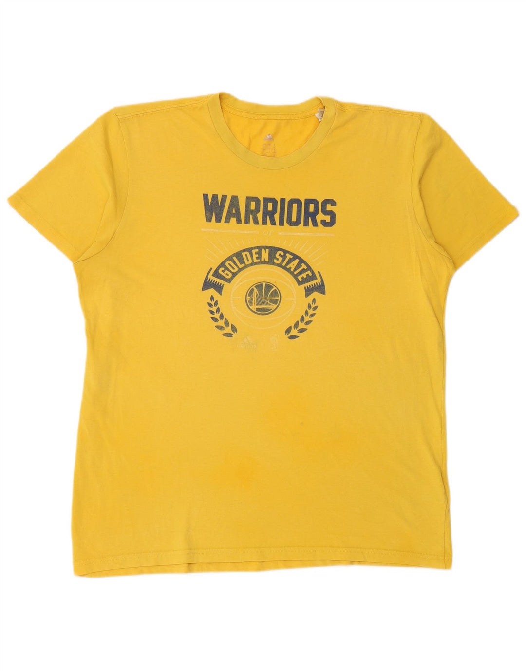 Camiseta masculina Adidas Golden State Warriors com estampa gráfica grande de algodão amarelo