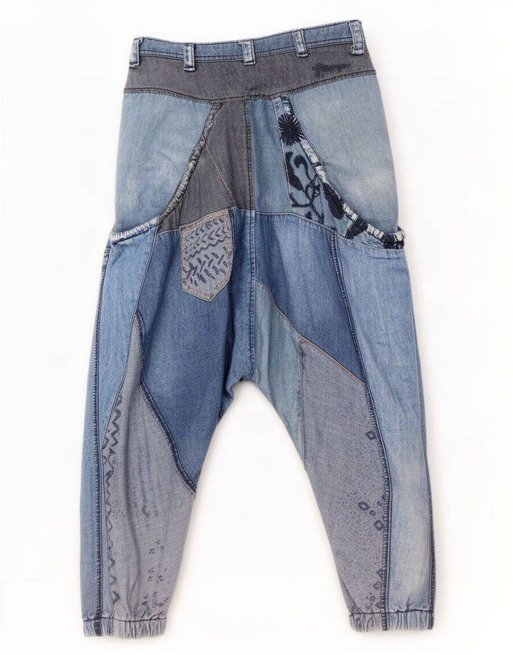 Desigual Calça Jeans Feminina Harem Drop Crotch W30 L13 Azul Patchwork Algodão