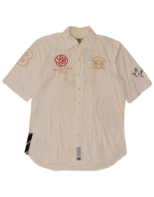 Camisa polo masculina La Martina Team England Graphic manga curta XL branca