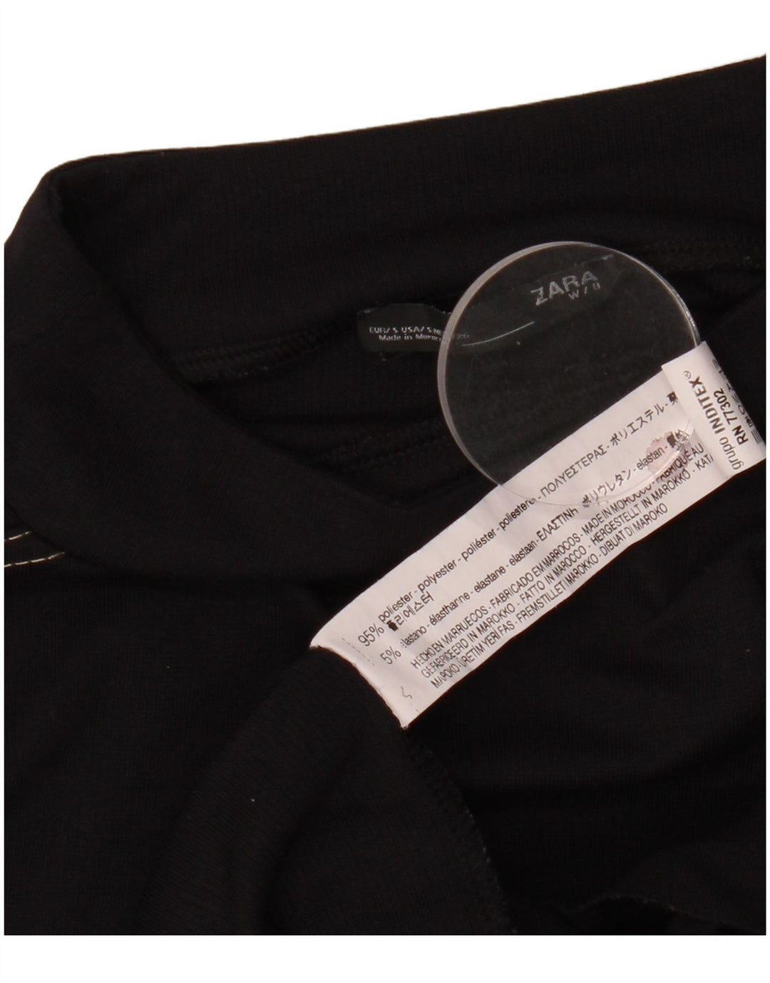 Top feminino Zara manga comprida UK 10 pequeno poliéster preto