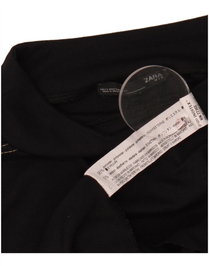 Top feminino Zara manga comprida UK 10 pequeno poliéster preto