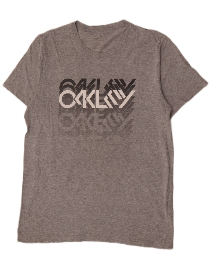Camiseta masculina Oakley Graphic grande algodão manchado cinza