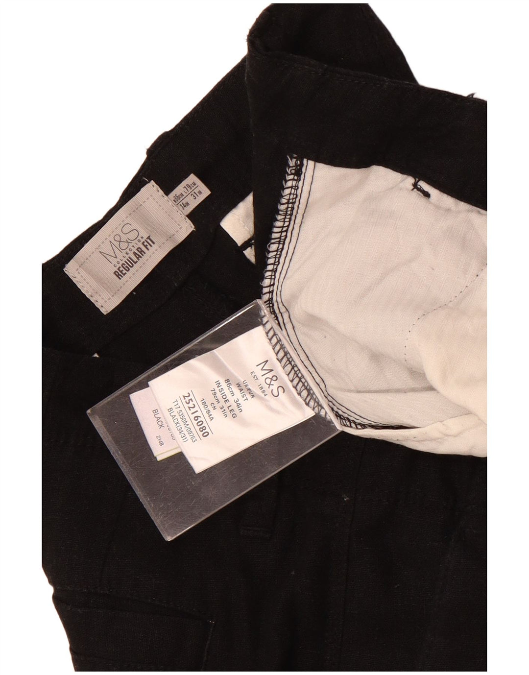 Calça Chino Masculina Marks & Spencer Regular Fit W34 L31 Linho Preto